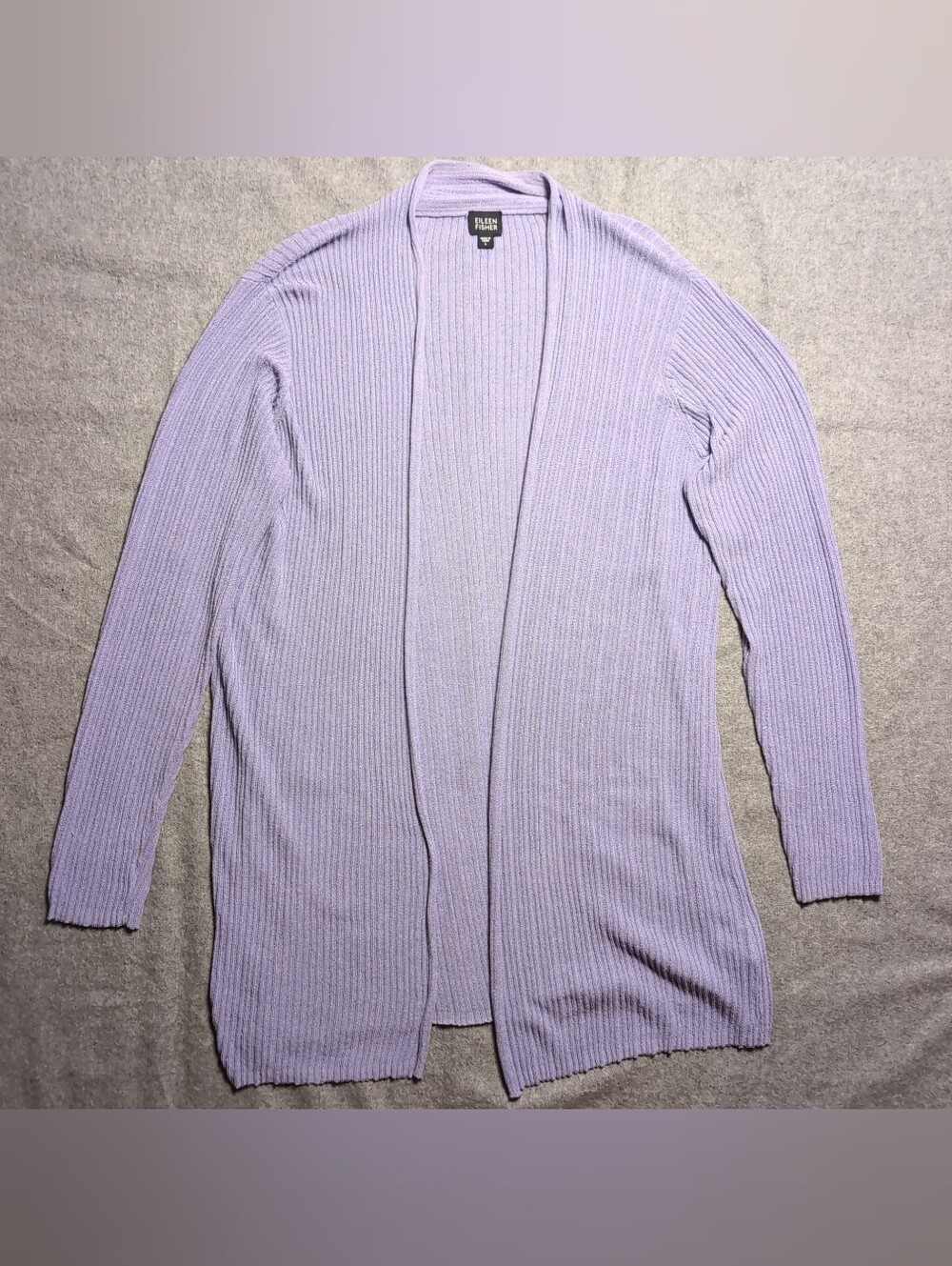 Eileen Fisher Womens Large L Lavender Purple Ribbed Open Front Longline Cardigan
